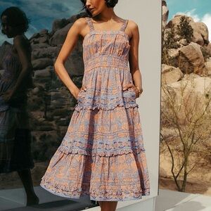 Cleobella Jolene Purple and Orange Printed Midi Dress Small